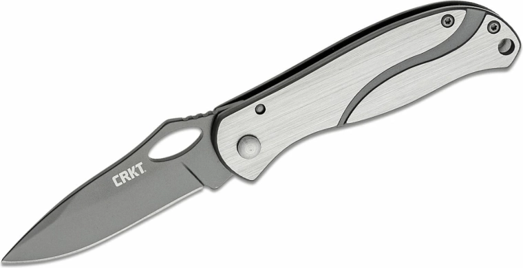 CRKT Pazoda Silver Black navaja de bolsillo 6,7 cm, plateado‑gris, totalmente de acero