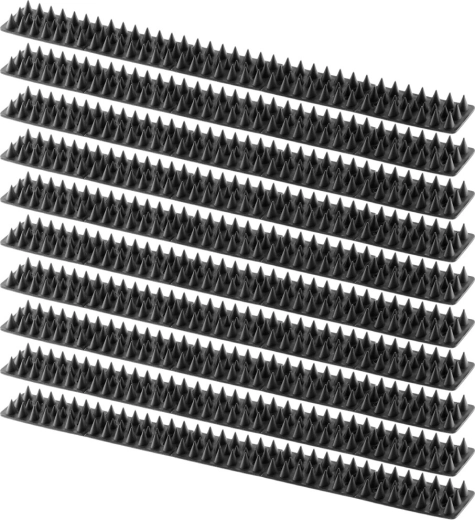 Púas de plástico antipájaros, negras, 50 × 4,3 cm, set de 10 uds