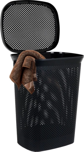 Cesto para la colada de plástico de 60 l con tapa, negro