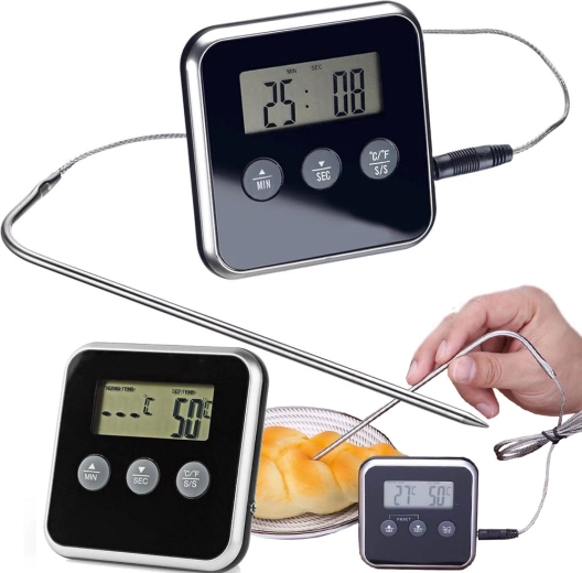 Termómetro de cocina digital con sonda térmica y temporizador