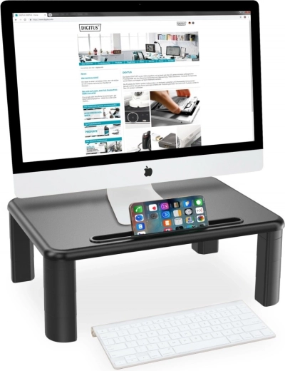 Soporte para monitor con altura ajustable y tablero de madera negro