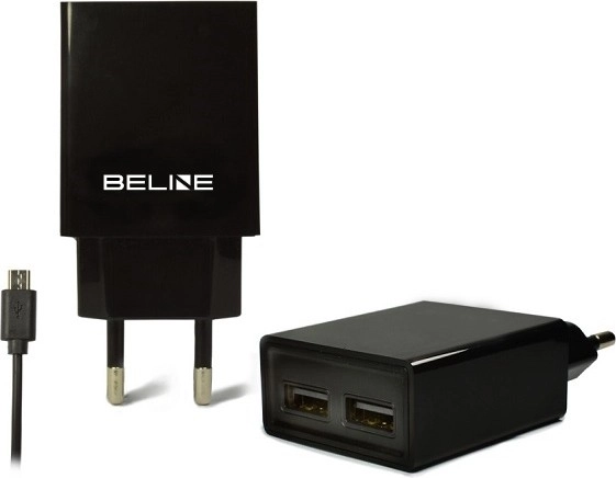 Cargador de red BELINE 2× USB con cable microUSB 2 A, negro