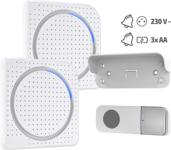 Solight timbre inalámbrico con doble receptor (a la toma de corriente + a pilas) 200 m blanco learning code