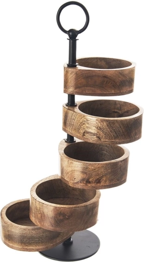 Soporte de madera de mango con 5 cuencos giratorios 44,5 cm