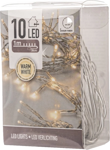 Guirnalda luminosa LED para interior 1 m, 10 LED, amarillo cálido, con temporizador