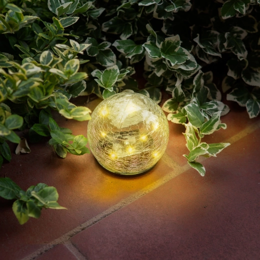Bola solar de vidrio agrietado con estaca, 10 cm, 10 LED blancos cálidos