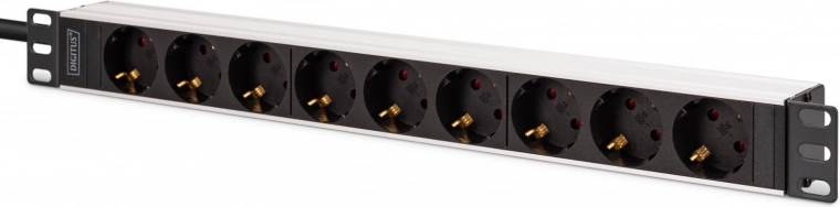 Regleta PDU para rack 19" con 9 tomas SCHUKO (45°), entrada IEC C20, cable de 2 m, 16 A, de aluminio