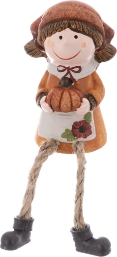 Figura decorativa de una niña – decoración otoñal con piernas de tela