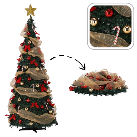Árbol de Navidad artificial plegable Lidia 180 cm con iluminación LED y adornos - 1 unidad