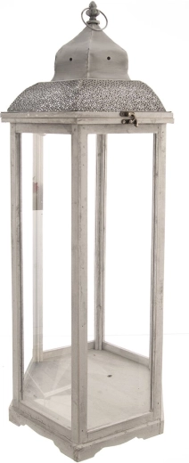Gran farol redondo de madera y metal en color gris