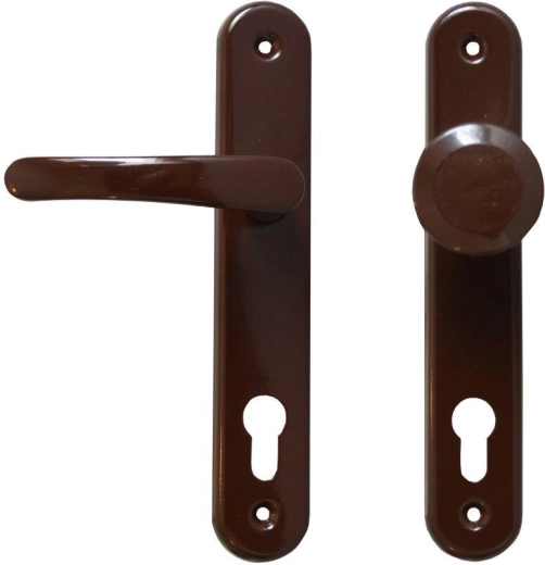 Herraje para puerta MICHAELA con manilla y pomo fijo, marrón, para cilindro 90 mm