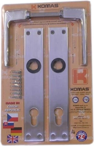 Manija de puerta de aluminio con escudo para cilindro, blíster