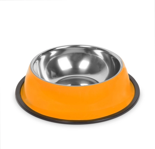 Cuenco de acero inoxidable para perros con aro antideslizante, 18 cm, naranja