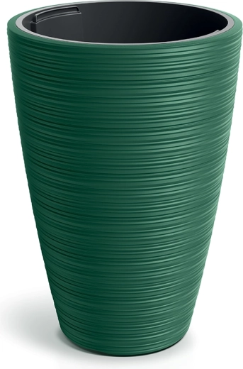 Maceta Vena Round de 39 cm: cubierta de plástico verde oscuro para flores con inserto interior