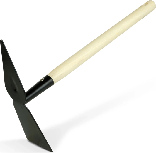 Azada de jardín de doble cara con mango de madera de 50 cm