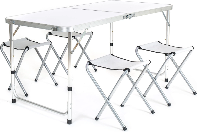 Set de camping BILBAO – mesa plegable de aluminio y 4 taburetes