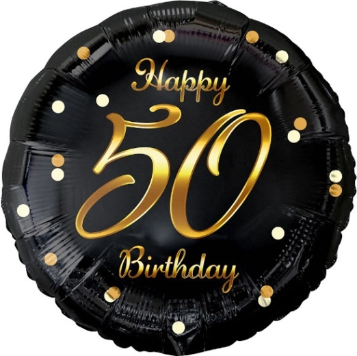 Globo de foil Happy 50 Birthday – negro con impresión dorada