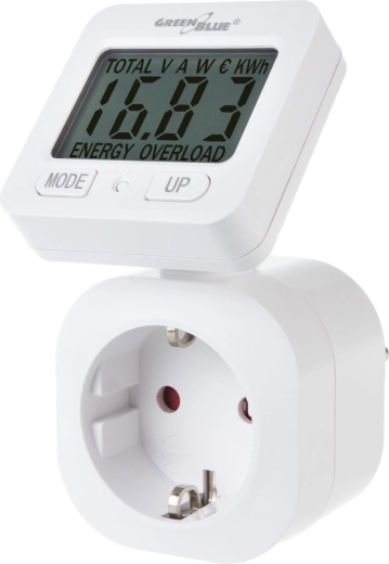 Medidor de consumo de energía greenblue gb615 f (schuko) con pantalla giratoria