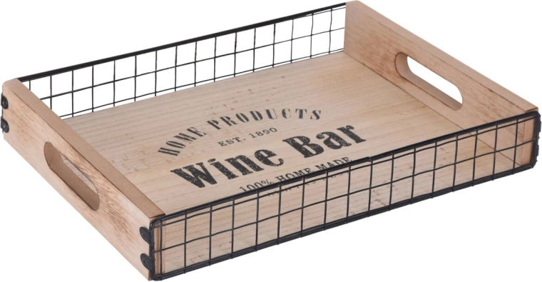 Bandeja grande de servir de madera y metal 39,5 × 30 cm