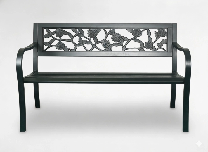 Banco de jardín metálico con motivo de rosas, 125 × 53 × 77 cm