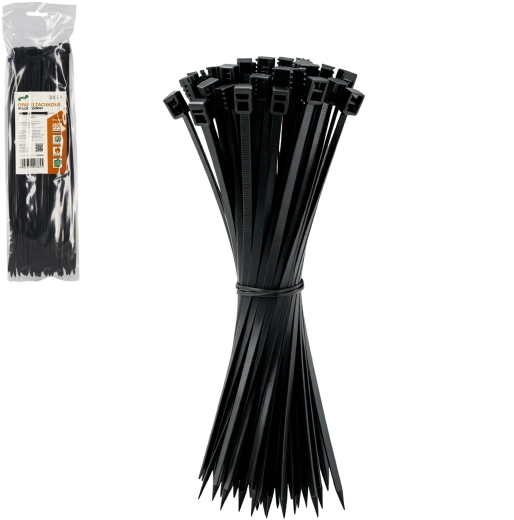Juego de bridas 3,6 × 300 mm, negras, 100 uds, resistentes a los rayos UV