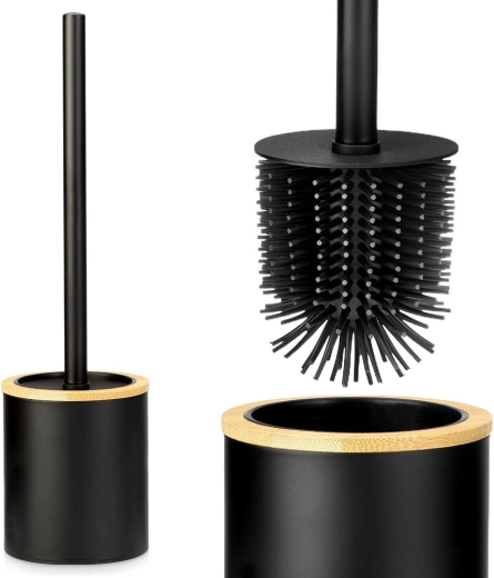 Escobilla de WC de silicona Vilde con soporte negra 37 cm