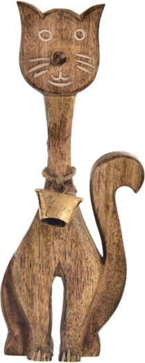 Decoración colgante de gato de madera de mango con campanilla