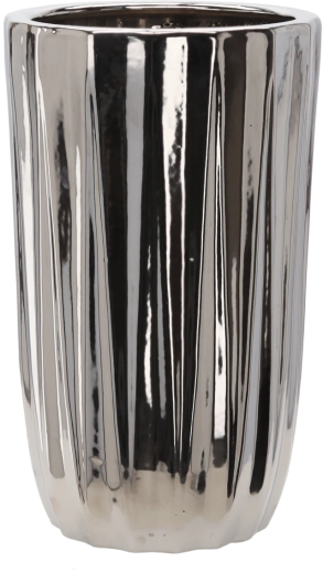 Funda cerámica para maceta plateada a rayas 24,5 × 24,5 × 41,5 cm