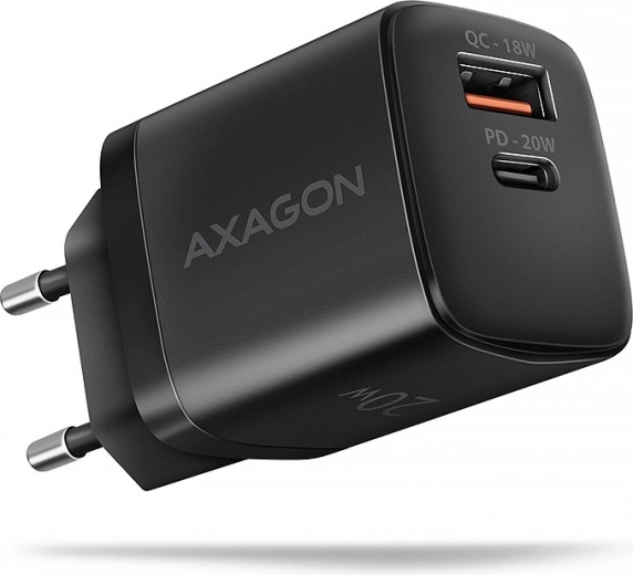 Cargador de pared 20 W con USB‑C PD y USB‑A QC negro