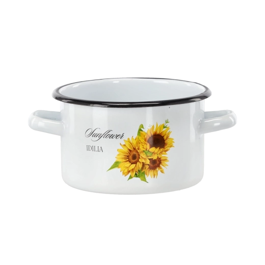 Olla esmaltada 2 l, 16 cm, blanca con girasol