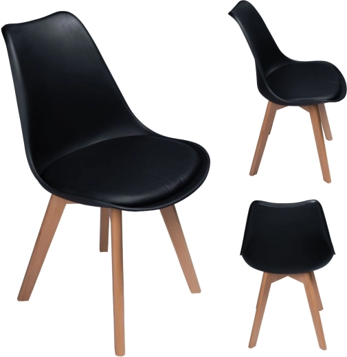 Silla de comedor escandinava con cojín negro - 1 unidad