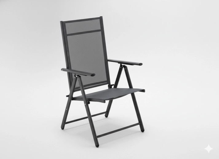 Silla de jardín plegable de acero, gris, 66 × 53 × 107 cm