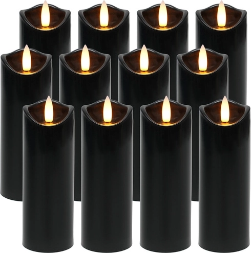 Velas LED negras RUHHY 12 uds 15 cm con efecto de llama parpadeante