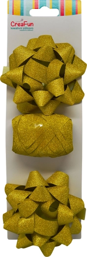 Set de envoltorio de regalo brillante dorado con cinta y lazos en forma de estrella
