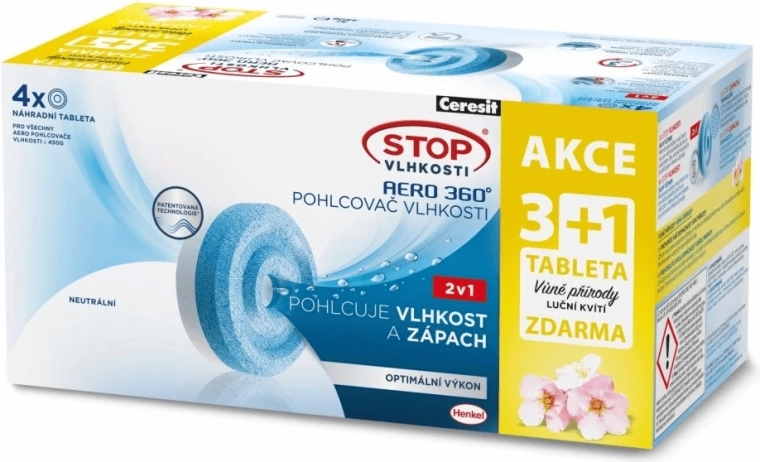 Tabletas de recambio Ceresit Stop humedad AERO 360° 2en1, 3× neutras + 1× flores de pradera