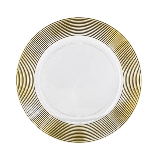 Bajoplato decorativo redondo de 33 cm transparente con franjas doradas - 1 pieza