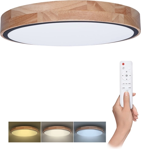 Luz LED de techo/pared Solight Iron Oak con mando a distancia, 60 W, 4200 lm, 51 cm, CCT, regulable