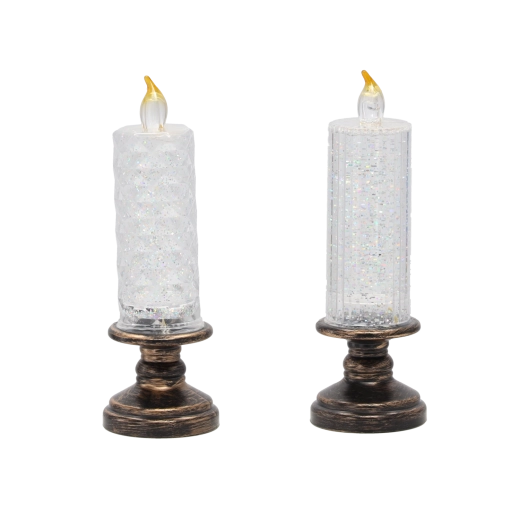 Vela LED con purpurina sobre base decorativa 21 cm