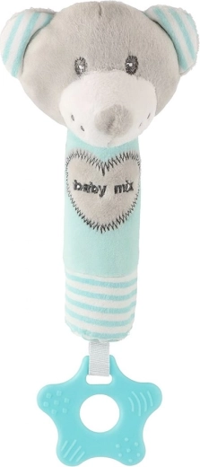 Sonajero de felpa infantil con pito y mordedor BABY MIX – osito, menta