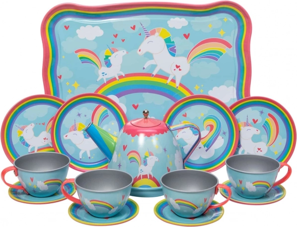 Schylling set de té unicornio, set metálico de 15 piezas para niños