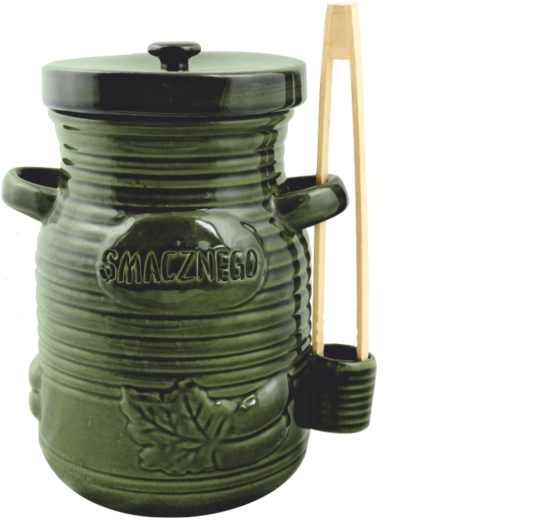 Recipiente de cerámica para pepinillos en vinagre de 3,5 l con pinzas, verde