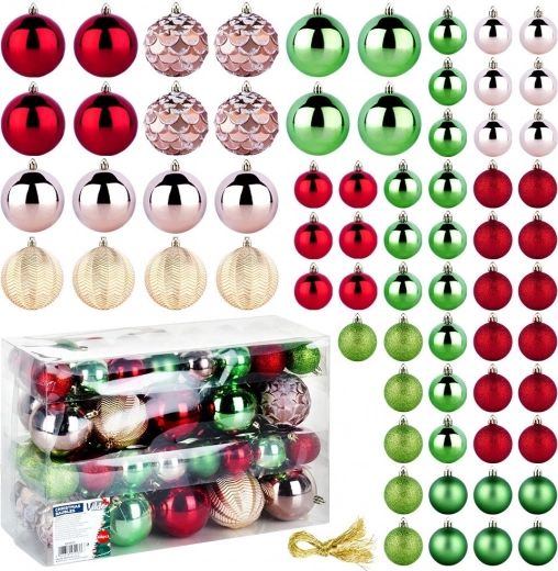 Adornos navideños irrompibles para el árbol 68 uds, rojos, rosa, dorados y verdes, 8 y 5 cm