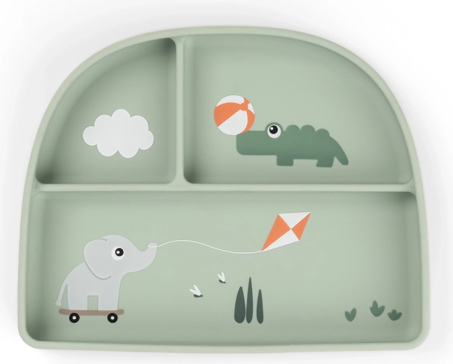 Done by Deer plato dividido con ventosa Stick&Stay Playground verde