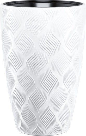 Maceta Flow Slim 40 con patrón estriado 3D, blanca