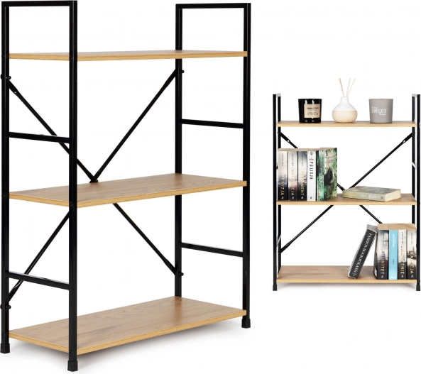 Estantería ancha de madera con marco metálico estilo LOFT, 3 estantes ModernHome