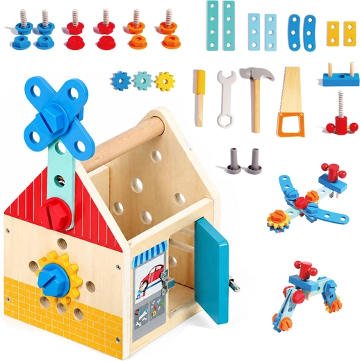 Casita de madera con herramientas para pequeños manitas ECOTOYS