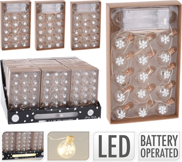 Guirnalda luminosa con bombillas de vidrio 1,5 m, 15 LED, blanco cálido