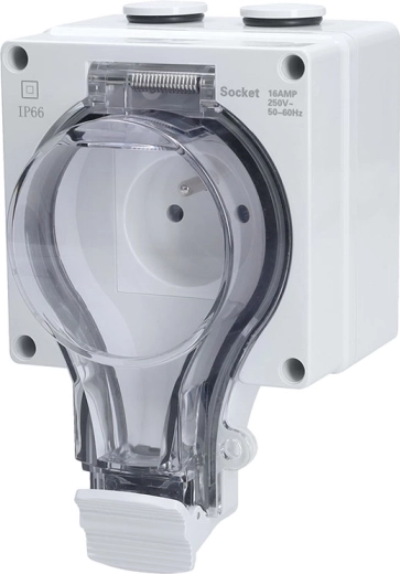 Toma de corriente exterior Solight 230 V 16 A IP66 con tapa transparente