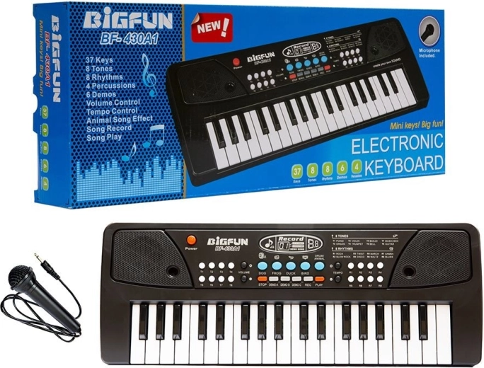 Teclado electrónico infantil con micrófono, 37 teclas - 1 pieza