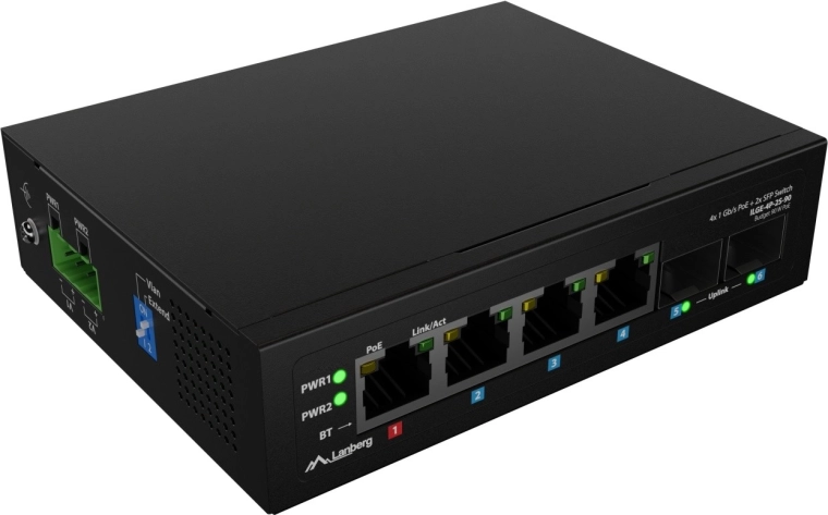 Switch PoE industrial ligero Lanberg para carril DIN 4× RJ45 + 2× SFP gigabit